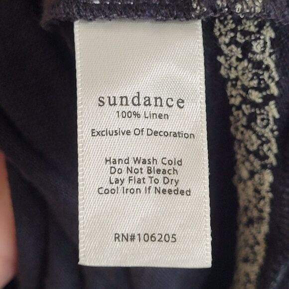 SUNDANCE Black Floral Path Dress Sz M Linen Embroidered Midi Off Shoulder Ruffle - Picture 10 of 12